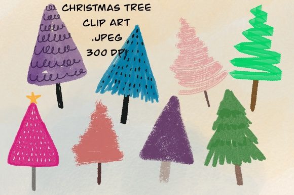 Christmas Tree Hand Drawn Clipart for Crafting
