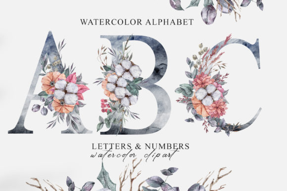 Christmas Watercolor Alphabet Clipart