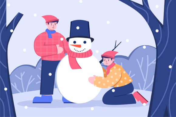 Christmas Winter Activity Making Snowman Illustrations