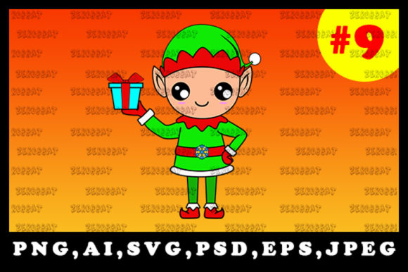 Cute Christmas Elf Sublimation Clipart 9 for Illustrations