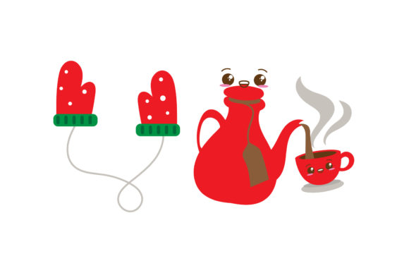 Gloves and Tea Christmas Vector Illustrations