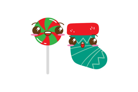 Lollipop and Stocking Christmas Set Illustrations