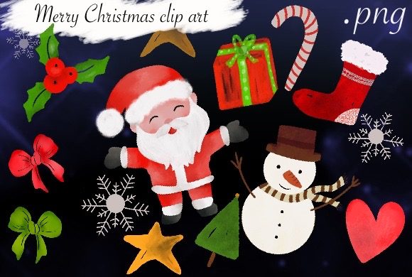 Merry Christmas Watercolour Clipart Set for Festive Branding