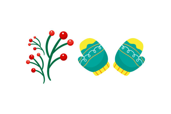 Mistletoe and Gloves Christmas Set Illustrations