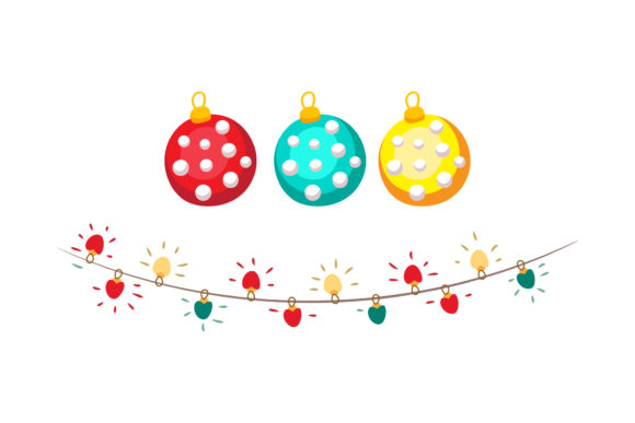 Ornaments and Light Decor Christmas Set for Editorial Design