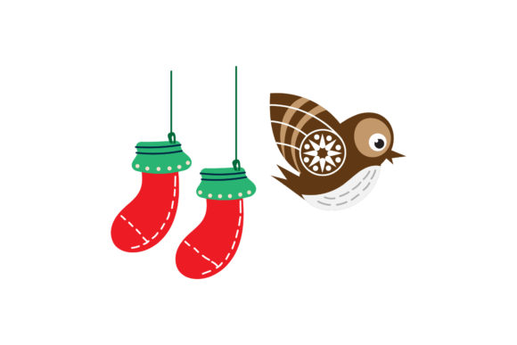 Stocking Bird Set Christmas Vector Illustrations