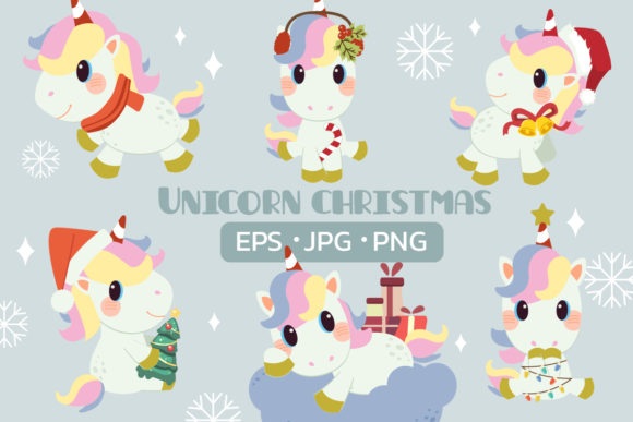 Unicorn with Christmas Theme Illustrations