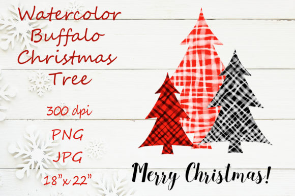 Watercolor Buffalo Christmas Tree Illustrations