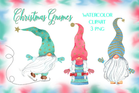 Watercolor Christmas Gnomes Illustrations